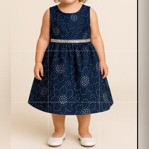Navy Blue Toddler Party Dress Floral 2T